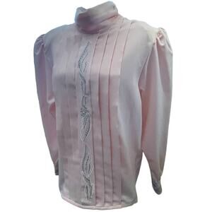 VTG Embroidered Fairycore Top SIZE 16 Pink Button Up Blouse Womens Shirt Whimsy